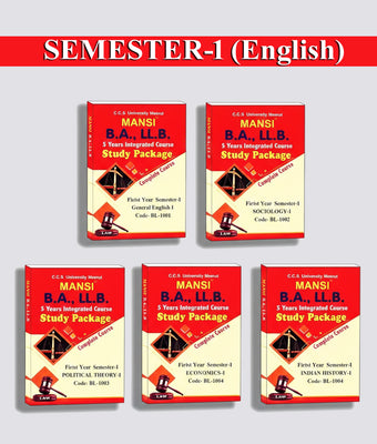 Mansi's C.C.S. University Meerut B.A. LL.B 5 Year Integrated Course, Study Package Semester - 1 ( General English-I, Sociology-I, Political Theory-I, Economic-I, Indian History-I, ) ENGLISH 2026